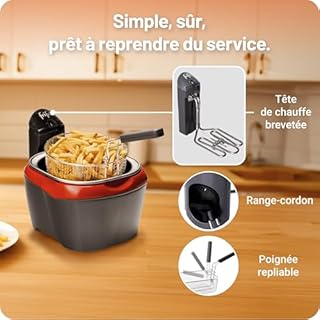 frifri - Friteuse Initiation 3L Anthracite Plastique 3200W - Friteuse Ronde avec Technologie Zone Froide, Sécurité Brevetée, Nettoyage Facile, Poignée Repliable