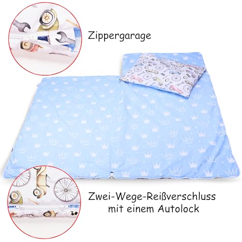 PinkZebra-Kinder-Schlafsack-140-x-75-cm-Kissenbezug-60-x-40-cm-fur-Madchen-Schlafsack-mit-Baumwoll-Bezug-Kissenbezug-mit-Doppelter-Reisverschluss-Ideal-fur-Kindertagesstatte-Kindergarten