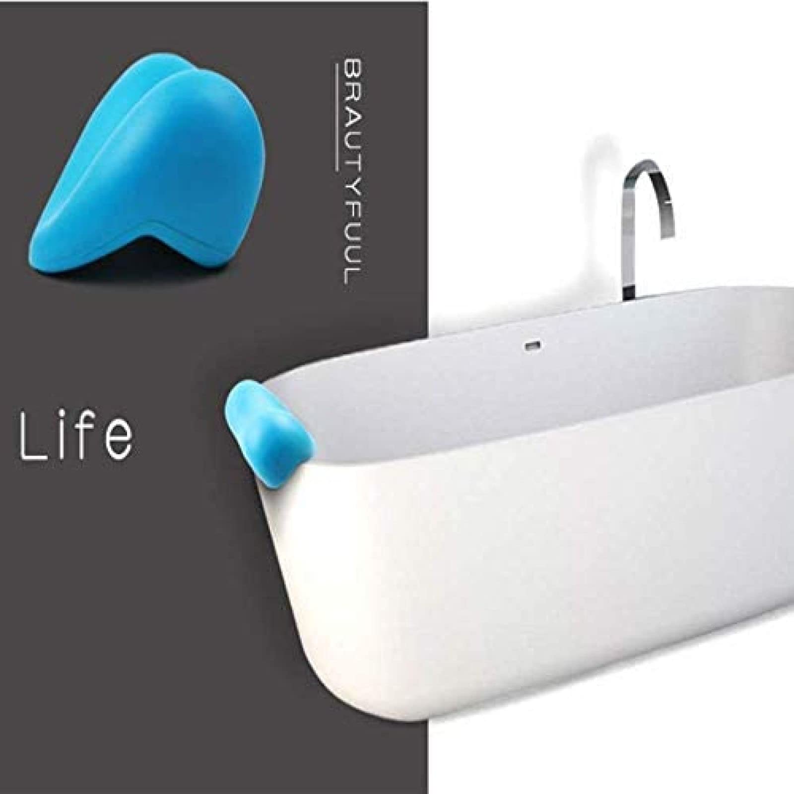 Bath Pillow, Heart Shaped Pillow, Blue, 20 x 16 x 8 cm, Improve9