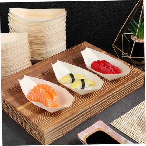 Platos desechables forma barco de sushi madera 3 pulg 100 pcs miniatura 6