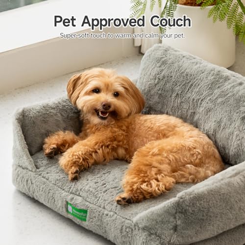 MEWOOFUN Katzen Sofa Katzenbett für Wohnungskatzen, Niedlich Kätzchen Bett Haustiersofa mit abnehmbarem, waschbarem Bezug und Rutschfester Unterseite für kleine Hunde (Grau, M)