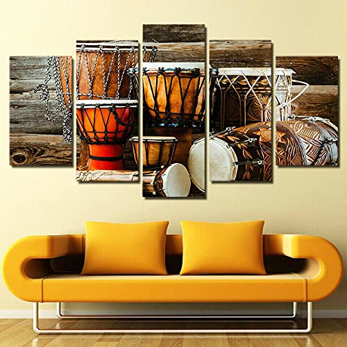 Leinwand Bilder 150X100CM Musikinstrument Schlagzeug 5-Teilige Bilder Wandkunst Für Wohnzimmer Schlafzimmer Heimdekoration Cover