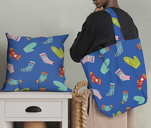 Image of Soimoi Blue Poly Georgette Fabric Socks & Gloves Folk Art Printed Craft Fabric by the Meter 52 Inch Wide