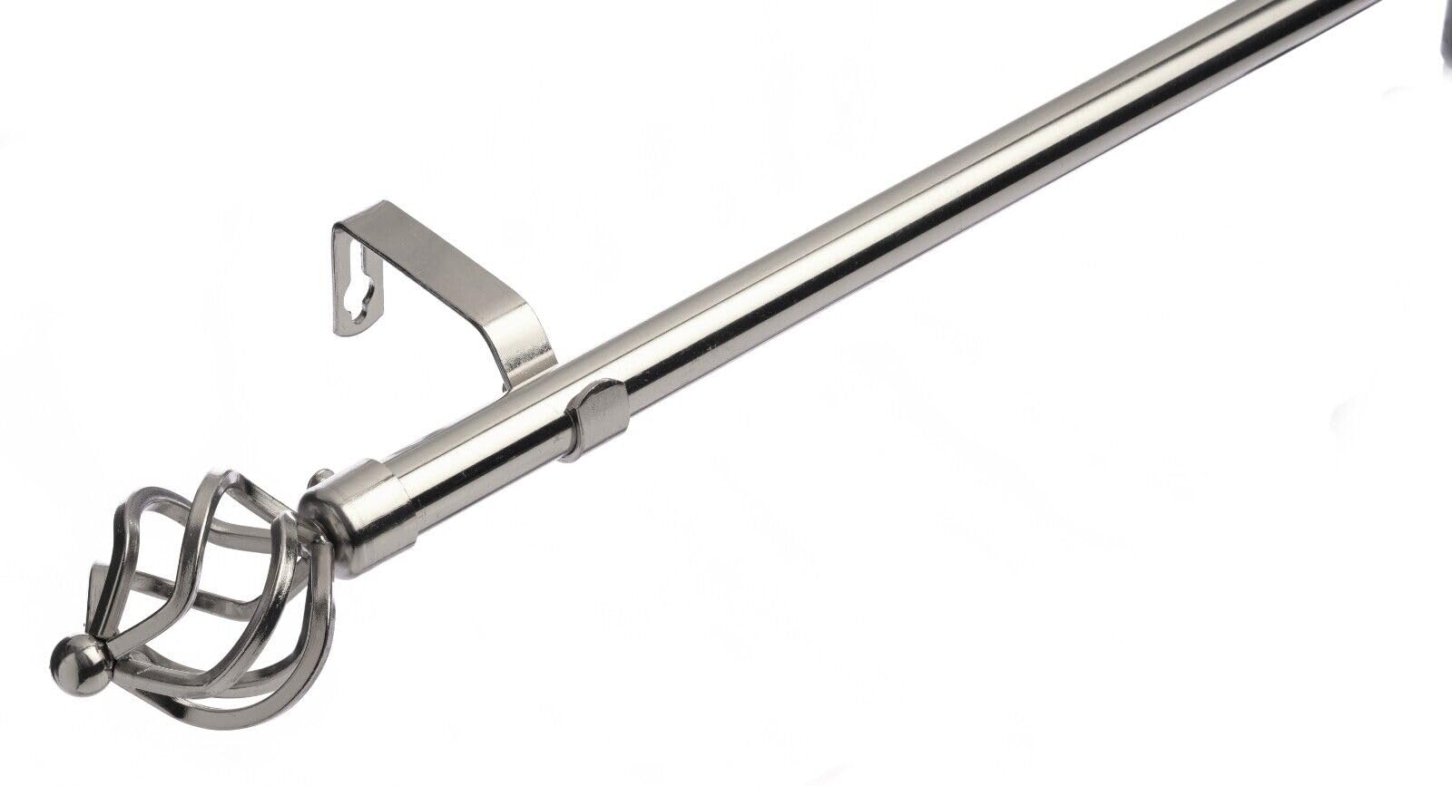 Lister Cartwright 19 mm Curtain Pole for Windows, Extendable 120–210 cm, Brushed Steel Metal Rod with Cage Ball Finials, Adjustable Drapery Pole for Eyelet Curtains, Living Room,Bedroom Non Slip — image 1