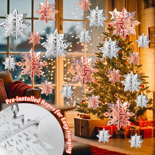 Image of Snowflake Decorations, Paper Christmas Hanging Decor Indoor, 24-Pc
