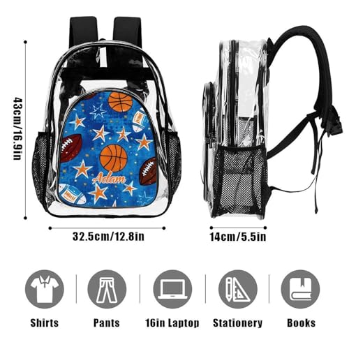 Personalized Clear Backpacks with Name, Custom Ball PVC Transparent Backpacks with Reinforced Strap for Boys Girls Back to School Gifts3