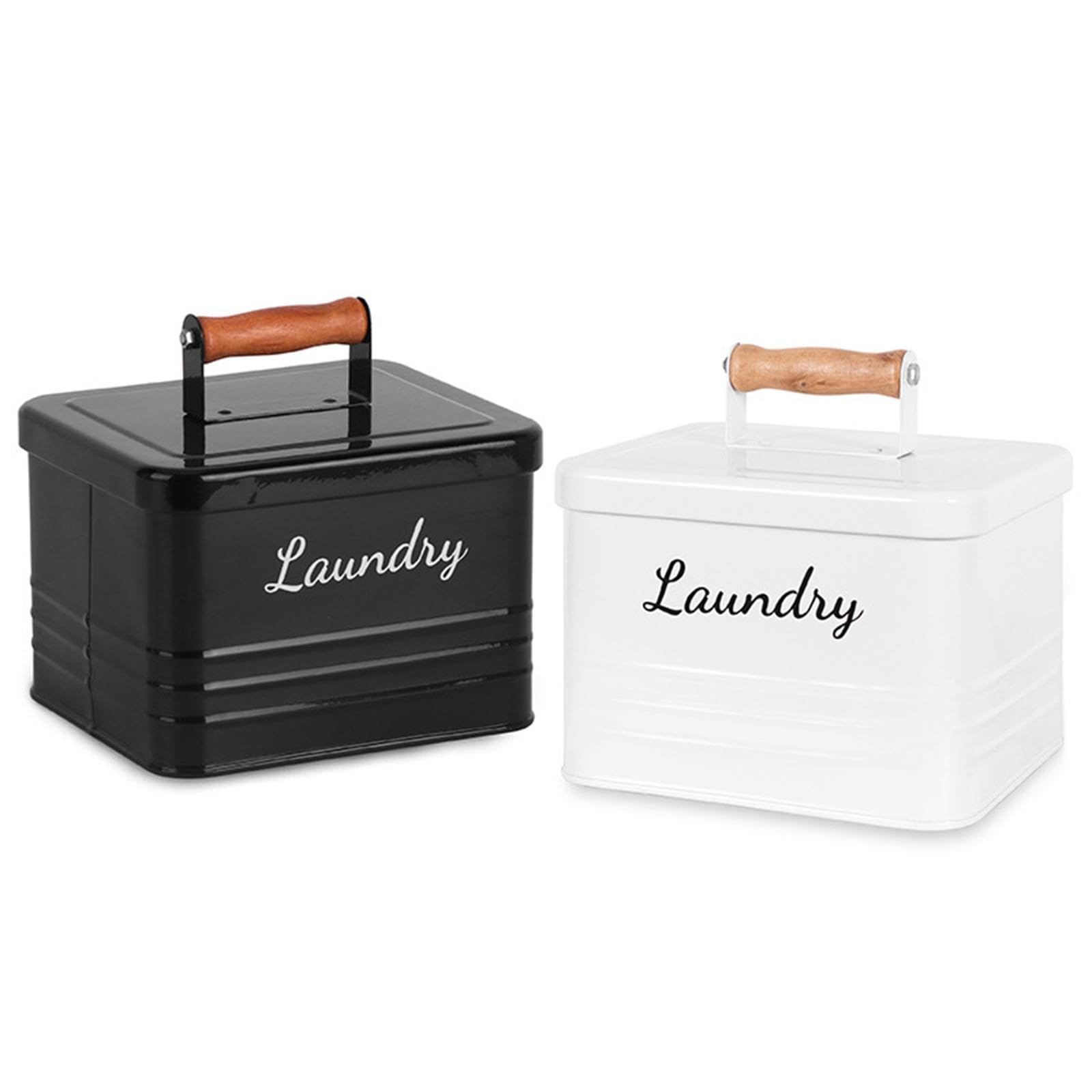 Qianly Wäschereischalen Lagerbehälter Waschkapsel Halter Eisenlagerbox Holzgriff für Zuhause, Schwarz