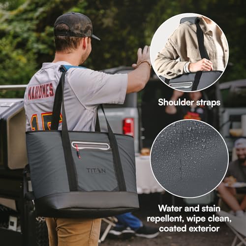 Image of Titan by Arctic Zone 30 Can Cooler Tote with Strap | Insulated Tote Bag with leek proof lining, handle, shoulder strap, and zipper for lunch, picnic, and travel