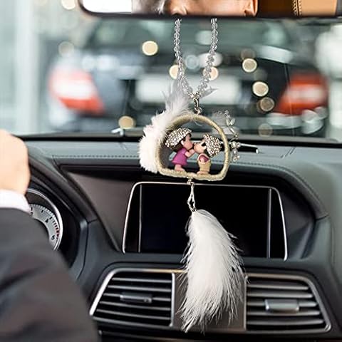 Car Mirror Hanging Accessories for Women Interior Cute, Car Rear View Mirror Charms, Lovely Couple Car Decorations (B) Cover