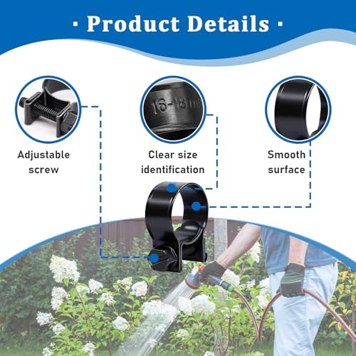 Image of 16-18mm Fuel Injection Hose Clamps, 5 /8 Inch-23 /32 Inch Black Fuel Injection Gas Line Hose Clamps for Diesel Petrol Pipe