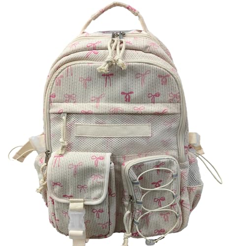 JIANYA College Backpacks for Women, Bow/Beige