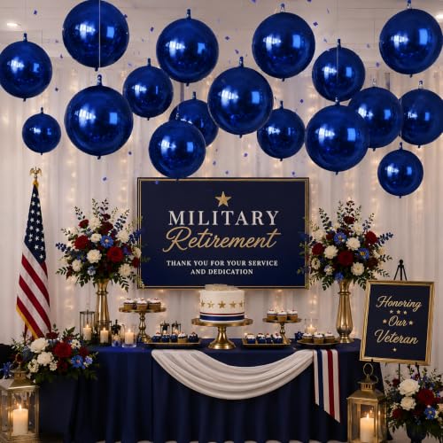 Image of 14 Pcs Navy Blue Round Foil Balloons 22 /15 /10 4D Ball Balloons Dark Blue Metallic Balloon Ornament Mylar Balloon Chrome for Birthday Graduation Wedding Anniversary New Year Disco Party Decor