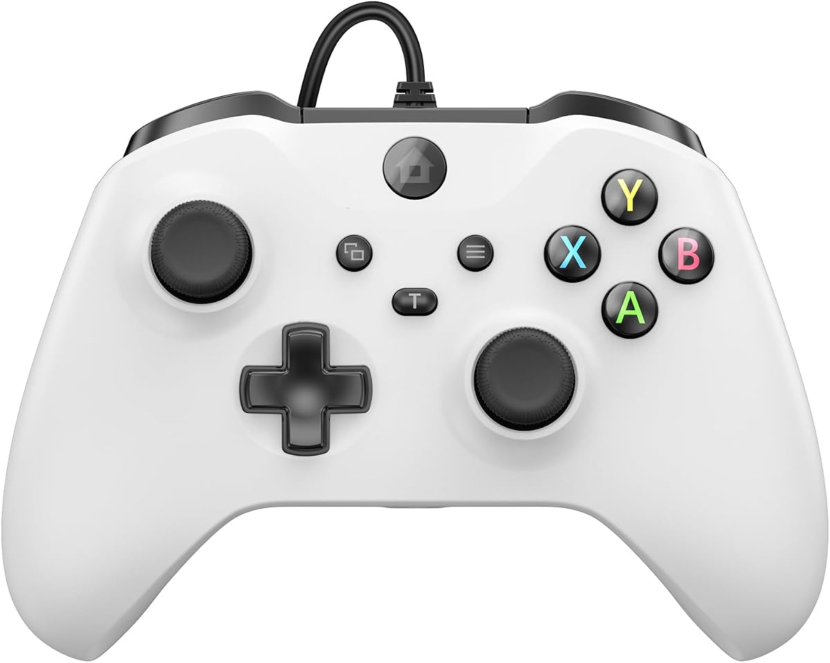 Kamylorus Wired Controller for X-BOX/PC, Hall Effect Joysticks&Triggers Gamepad with Turbo, 3.5mm Headphone Jack/Dual Vibration, Compatible with X-BOX One/S/X, X-BOX Series S/X, PC, IOS, Android Platforms(White, 7.2ft)
