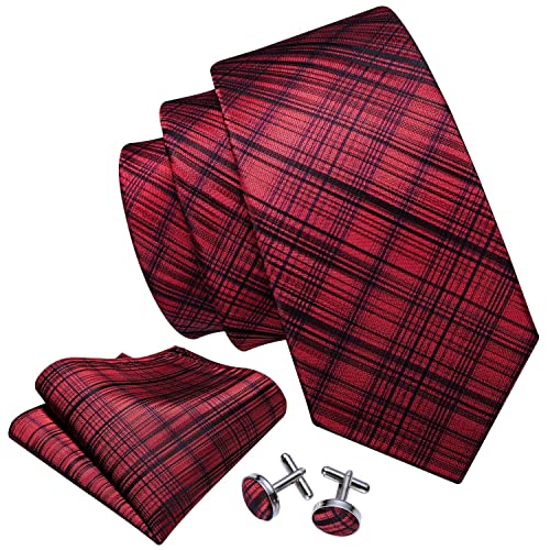 Image of Barry.Wang Tie Sets for Men Silk Stripe Necktie Woven Checkered Handkerchief Cufflinks Formal Business Wedding