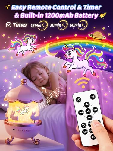 One Fire Night Light for Kids, Toys with 15 Films & 15 White Noises, Rechargeable 1200mAh Toddler Night Light with 360° Rotation, Remote Control Unicorn Gifts for Girls, Toys for 3-12 Year Old Girls - Cosy Home Interiors One Fire Night Light for Kids, Toys with 15 Films & 15 White Noises, Rechargeable 1200mAh Toddler Night Light with 360° Rotation, Remote Control Unicorn Gifts for Girls, Toys for 3-12 Year Old Girls - Image 5