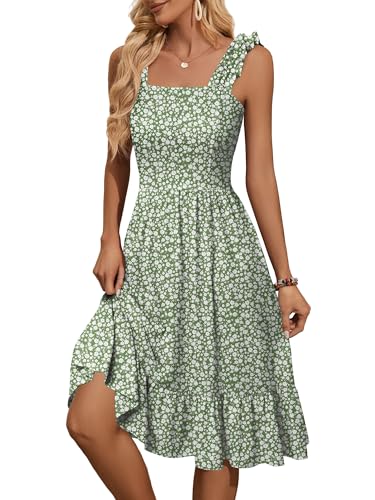 Image of ZABERRY Sun Dresses Casual Summer for Women Cute Easter Midi Sundress Spring 2026 Floral Knee Length Cottage Core Patel Green Dress