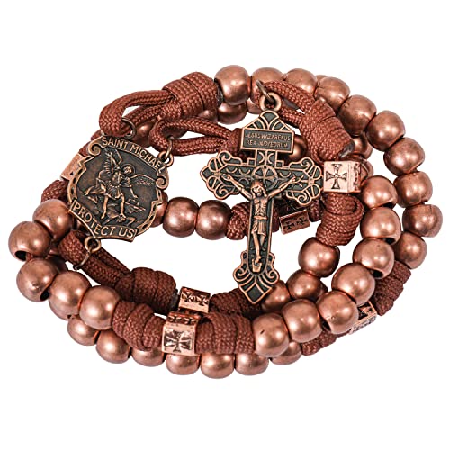 Nazareth Store Różaniec św. Michała z liną paracord, wytrzymały, naszyjnik, mocny, katolicki, z krzyżem odkupienia, rozmiar L, akrylowy, bez kamieni szlachetnych, Large, Akryl, Bez kamieni