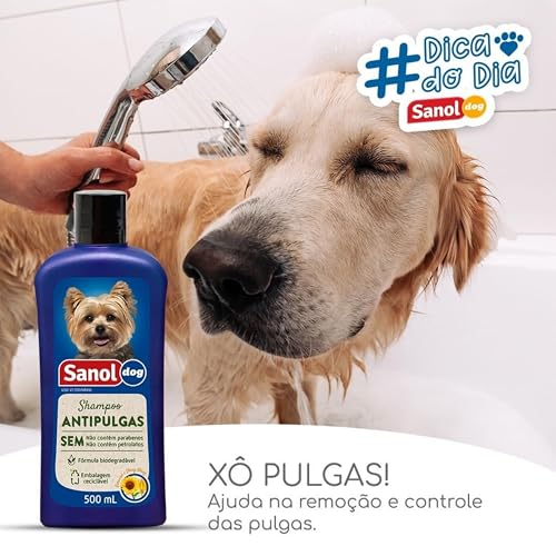 Sanol Dog Shampoo De Pêlos Para Cães Antipulgas 500 Ml Azul