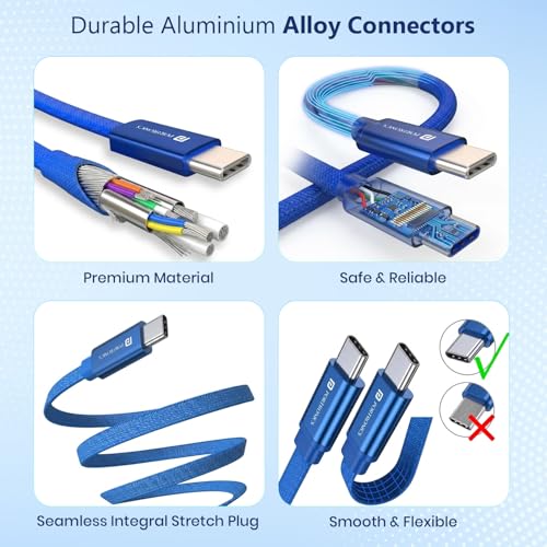 Image of Portronics Flatro 60W Flat Design fast Charging Type C Cable, Strong Nylon Braided, Data Sync, Tangle Free Flat Design, Durable Aluminium Connector, Compatible With Type C Devices(Blue)