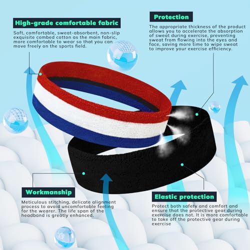 Sweatbands Sports Headband for Men & Women - Terry Cloth Moisture-Wicking Sports Towel Headband for Tennis, Basketball, Running, Gym, and Fitness Working Out4