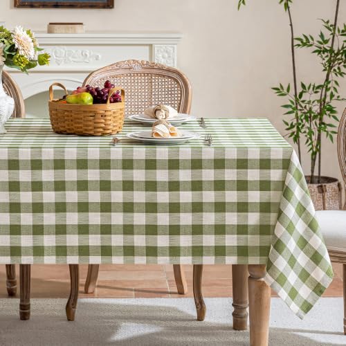 Fiokle Outdoor Gingham Tablecloth Rectangle Table Cotton Linen Fabric Picnic Checkered Table Cloth Farmhouse Washable Wrinkle Free Buffalo Plaid Table Cover for Outdoor Birthday Party Green 60x75
