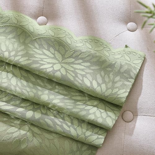Image of MIULEE Vintage Floral Scalloped Lace Curtains, Sage Green 52 inch W x 63 inch L | 2 Panels, Spring Victorian Design, Short Semi Sheer Curtains, Light Filtering Rod Pocket Drapes, for Bedroom Living Room