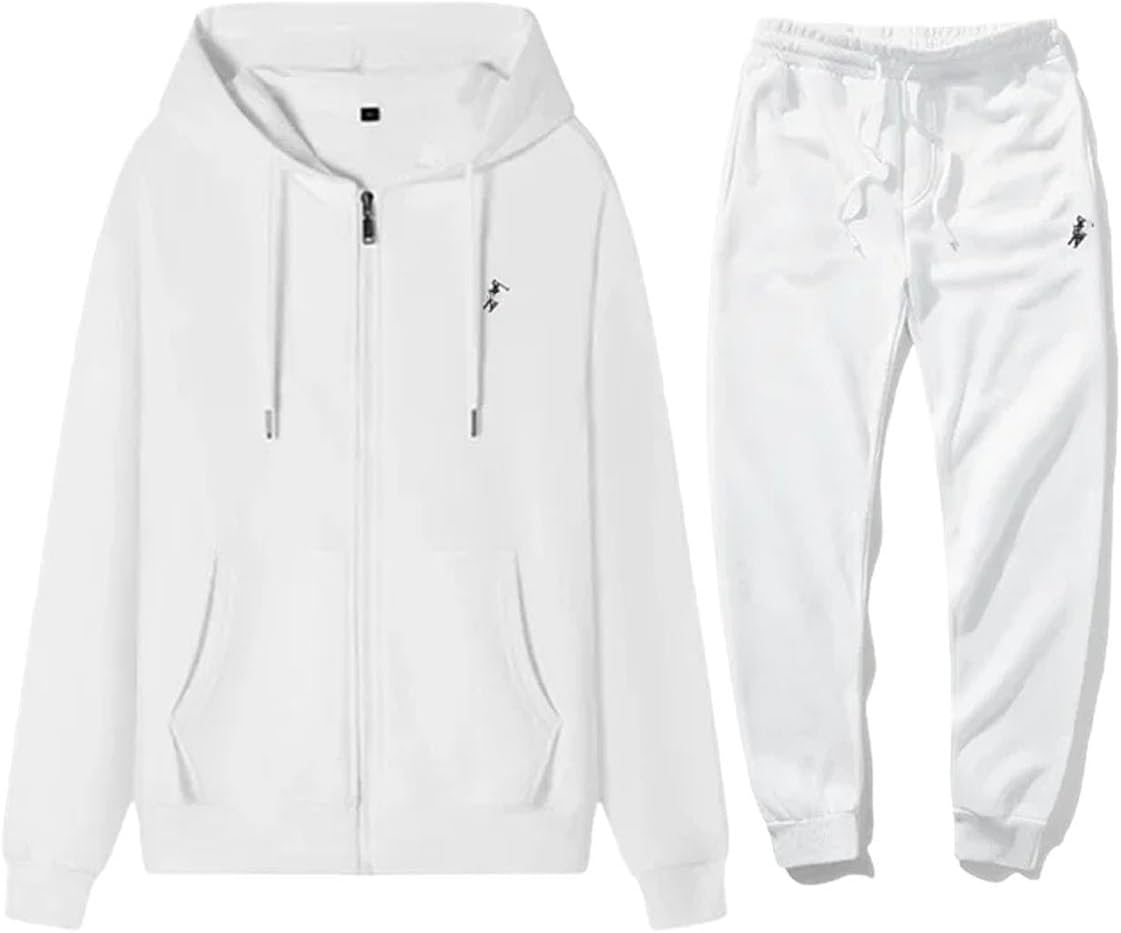 Mens Warm Two Piece Tracksuit Zipper Sweatshirt and Pant Wind Resistant Outdoor Casual Daily Lounge Suit