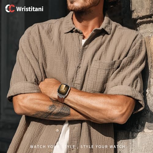 Image of Wristitani Leather Bands Compatible with Apple Watch Band 49mm 46mm 45mm 44mm for Men, Metal Connector & Genuine Leather Straps for iWatch Ultra3 /2 /1 SE3 /2 /1 Series 11 10 9 8 7 6 5 4 [NO Watch and Case]
