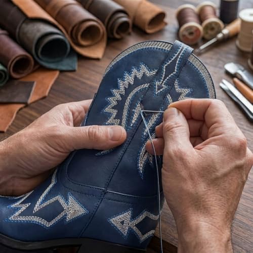 Image of HOCHFART Women's Western Ankle Cowboy Boots Chunky Pointed Toe Wide Calf | Metallic PU-Leather, Embroidered, Pull-On, Concert, Festival, Rodeos, Party, Daily Wear, All-Day Comfort