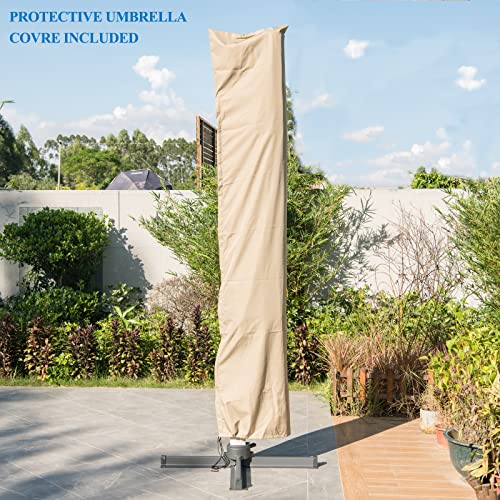 Lkinbo 10X10 Ft Square Cantilever Umbrella With Cross Base, Large Heavy Duty Outdoor Patio Umbrella 360 Degree Rotation & Integrated Tilting System Offset Hanging Umbrella For Pool Deck Yard, Beige #TOP3