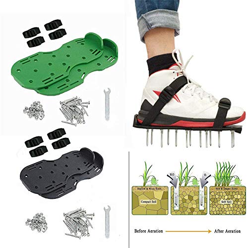 AUZZO HOME Lawn Aerator Shoes with Spikes and Metal Buckle Adjustable Nylon Straps Anti-Corrosive Scarifier for Garden Lawn Yard Soil Aeration