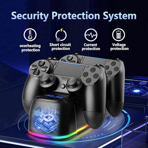 Cargador para Mando PS4, Estación de Carga para Mando PS4 con luz RGB y Carga Simultánea, Estación de Carga para Mando PlayStation 4/PS4 Pro/PS4 Slim - imagen 5