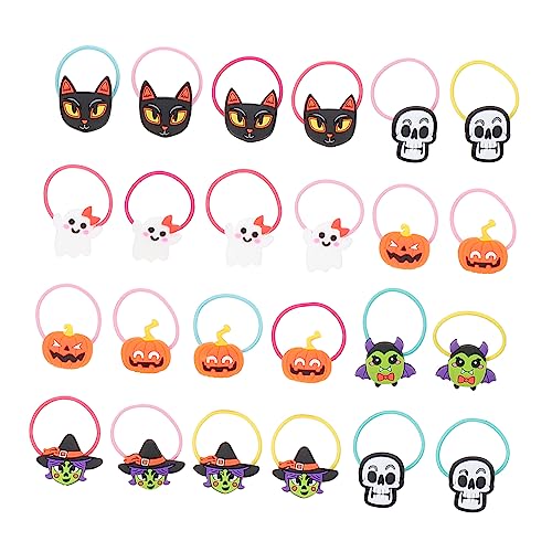 COLLBATH 24 peças de borracha de cabelo Halloween com design de abóbora e bandas elásticas macias e resistentes para meninas brincos para penteados confortáveis e duradouros