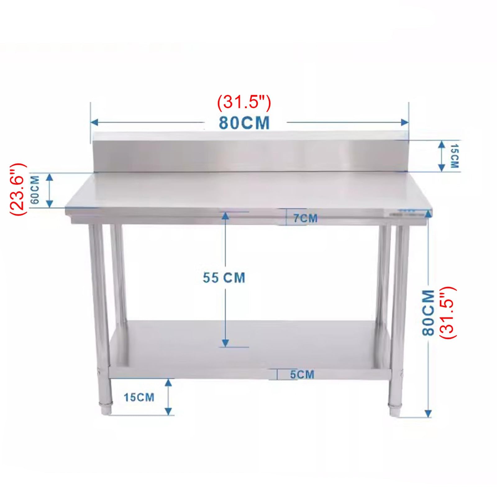Isla de Cocina Comercial de Acero Inoxidable - Mesa de preparación de Dos Niveles con Respaldo, 80 x Color A, Ideal para restaurantes, repostería y envasado de Alimentos