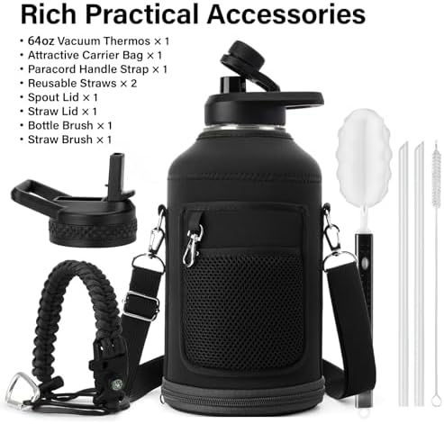 DYSANKY 2L Insulated Water Bottle 64 oz - Multiple Insulation Vacuum Sealed - Portable Sports Half Gallon Metal Water Jug for Outdoor Adventure, Gym, and Daily Use - Leak Proof & Non-BPA 2 Liter