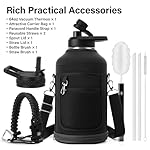 Insulated Water Bottle | Thickened Stainless Steel Vacuum Metal | Portable Sports Half Gallon Large Water Jug for Gym and Hiking with Straw, Carrier Bag, Handle Strap | BPA-Free 64 oz - Image 2