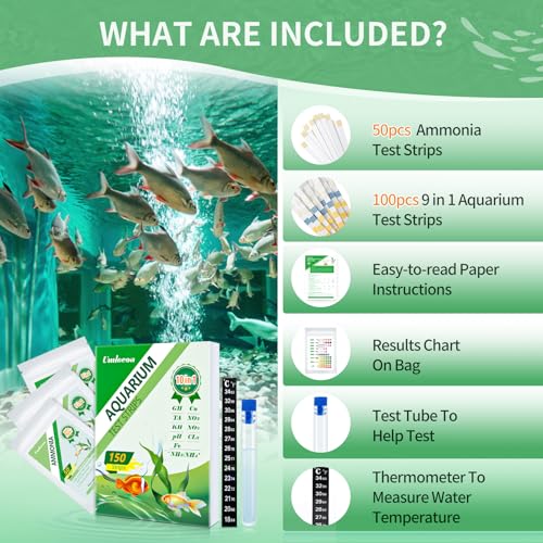 Image of Umlecoa 10 in 1 Aquarium Ammonia Test Kit - Ammonia Fish Tank Test Strips - 150 Aquarium Test Strips with Test Tube & Thermometer - Fast Testing Ammonia and 9 More for Aquarium /Pond /Pool