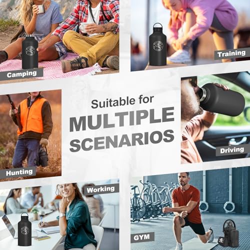 Image of Tactical Half Gallon Water Bottle with Straw | 64 oz Insulated Water Jug with 3 BPA Free Lids, Handle, Strap, MOLLE System for Gym Workout Hiking - Black
