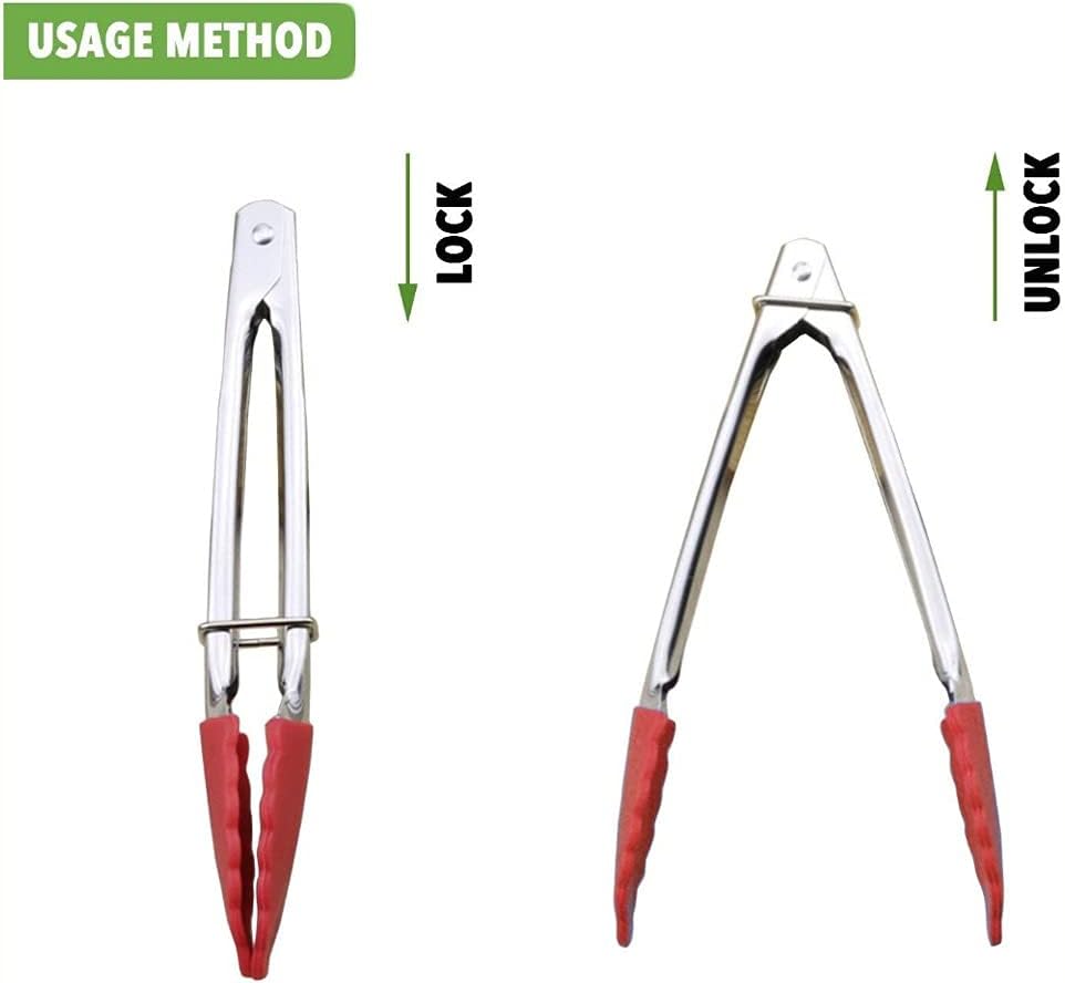 1pcs 7 Inch BBQ Nylon Tongs Tips Kitchen Mini Tong Heat Resistant Cooking Steel Food Accessorie(Black)