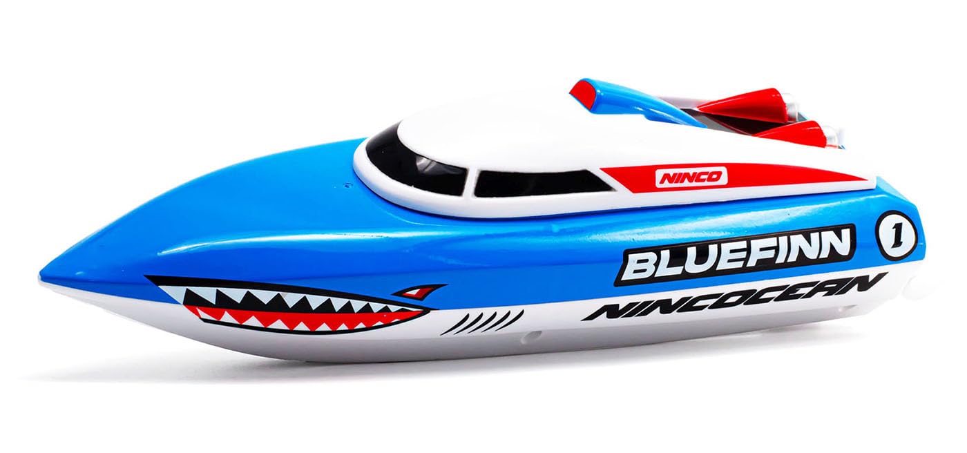 Ninco - Bluefinn | Barco Teledirigido con Gran ángulo de Giro y 2 Motores | Emisora 2,4 GHz | Medidas Ninco - Bluefinn | Barco Teledirigido con Gran ángulo de Giro y 2 Motores | Emisora 2,4 GHz | Medidas