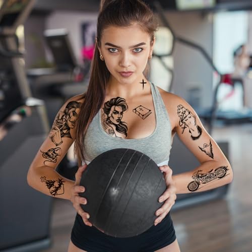 Image of 12 Sheets Large Chicano Temporary Tattoos, Cholo and Chola Temporary Tattoos, Chicana Guadalupe Gangster Fake Tattoos Day of the Dead, Dia de Muertos, Tatuajes Temporales, Halloween Mexico Tattoos