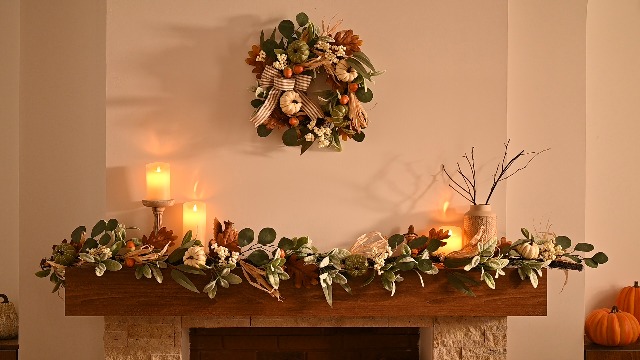 Couronne D'Automne Artificielle - Diamètre 12 Cm, Feuilles D'Érable, Citrouilles, Baies, Pour Déco Halloween/Thanksgiving
