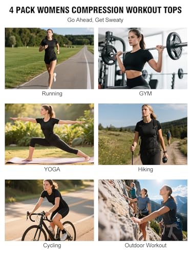Image of Womens Long Sleeve Compression Shirts Sun Protection Workout Underscrubs | UPF 50+ breathable UV SPF rash guard, Moisture wicking dry fit cooling undershirt, Snug stretch tops for gym & daily wear