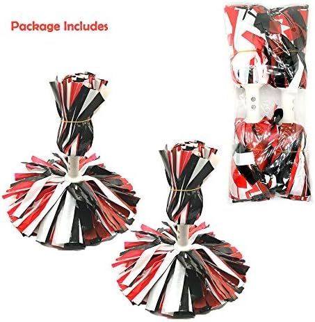 AUHOTA 2Pcs Plastic Cheerleading Pom Poms with Baton Handle, Premium Cheerleader Pompoms Kit, Cheering Hand Flowers for Sports Game Dance Fancy Dress Night Party - 6 Inches