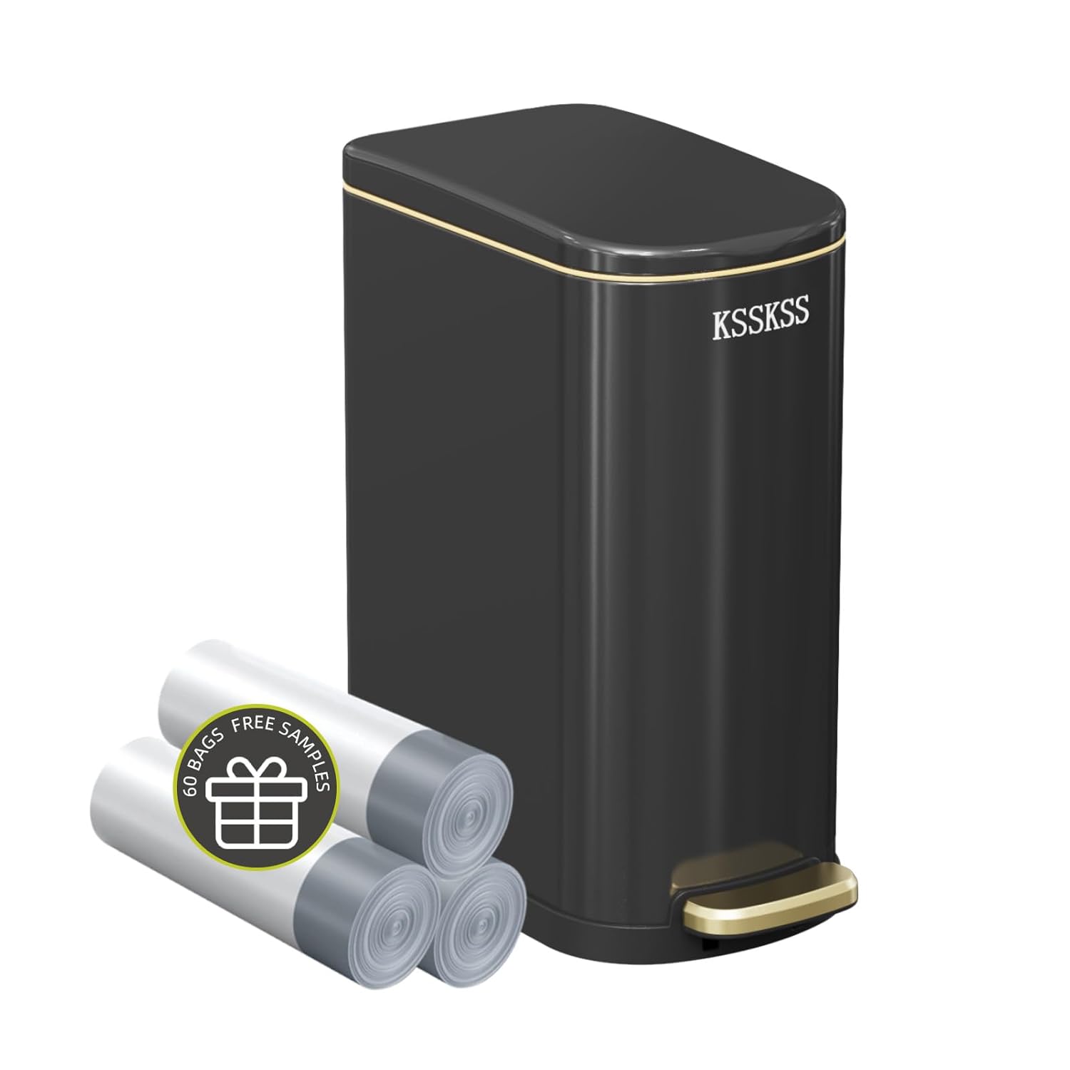 2.6 Gallon Slim Bathroom Trash Can with Soft-Close Foot Pedal, 10L Stainless Steel Garbage Can with Removable Liner Bucket, for Narrow Spaces,Bathroom, Bedroom (Titanium Black)