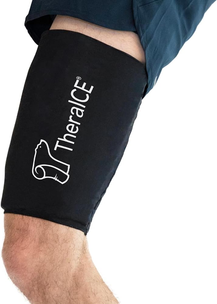 TheraICE Hamstring Compression Sleeve for Women & Men, Hot and Cold Compress Reusable, Thigh Wrap, Cooling Sleeves, Quad Ice Packs for Injuries Reusable, Hamstring Braces Recovery for Pain Relief (SM)