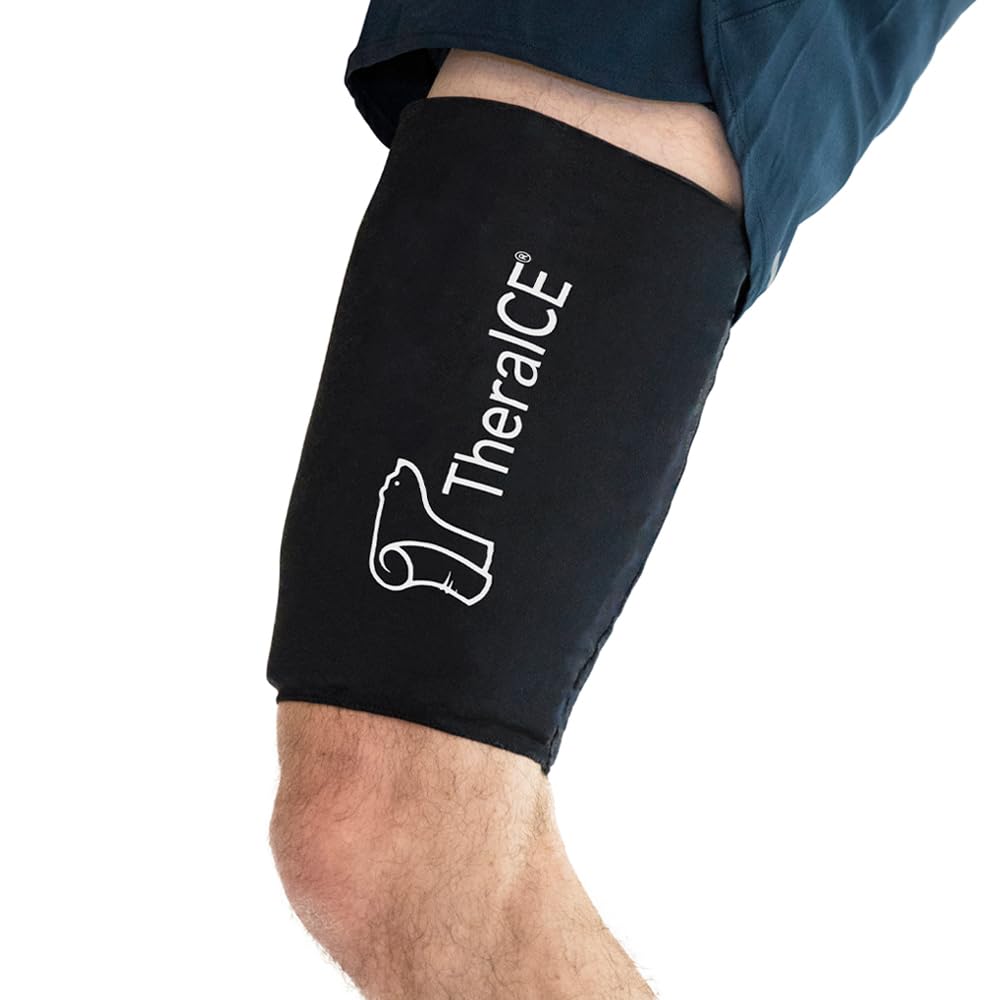 TheraICE Hamstring Compression Sleeve for Women & Men, Hot and Cold Compress Reusable, Thigh Wrap, Cooling Sleeves, Quad Ice Packs for Injuries Reusable, Hamstring Braces Recovery for Pain Relief (SM)