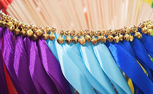 Kingsnow 100 Pieces Multi-Color Ribbon Wands Streamers Sticks With Gold Bell, Chromatic Silk Wish Wands Fairy Stick Party Rhythm Ribbon Streamers For Wedding Send Off Bridal Shower Party Photo Props Activities Holiday Celebration Favors #TOP4