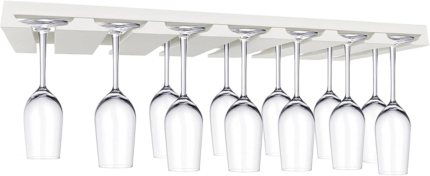 Wine Glass Holder Under Wall Cabinet,Glass Organization for Kitchen and Bar, Wall Mounted, RTA, White Shaker, Painted, 7 Section (White, 30" W X 1.5" H X 12" D)