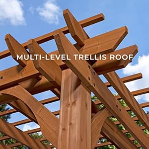Backyard discovery beaumont 14 x 10 traditional cedar wood pergola kit with trellis roof all season durability high wind rating powerport shade for outdoor patio deck garden and entertaining  urban country home decor